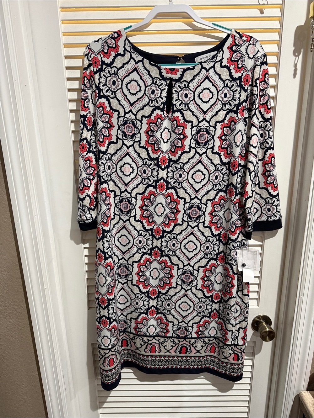 Liz Claiborne Navy, White & Pink Floral Print Shift Dress